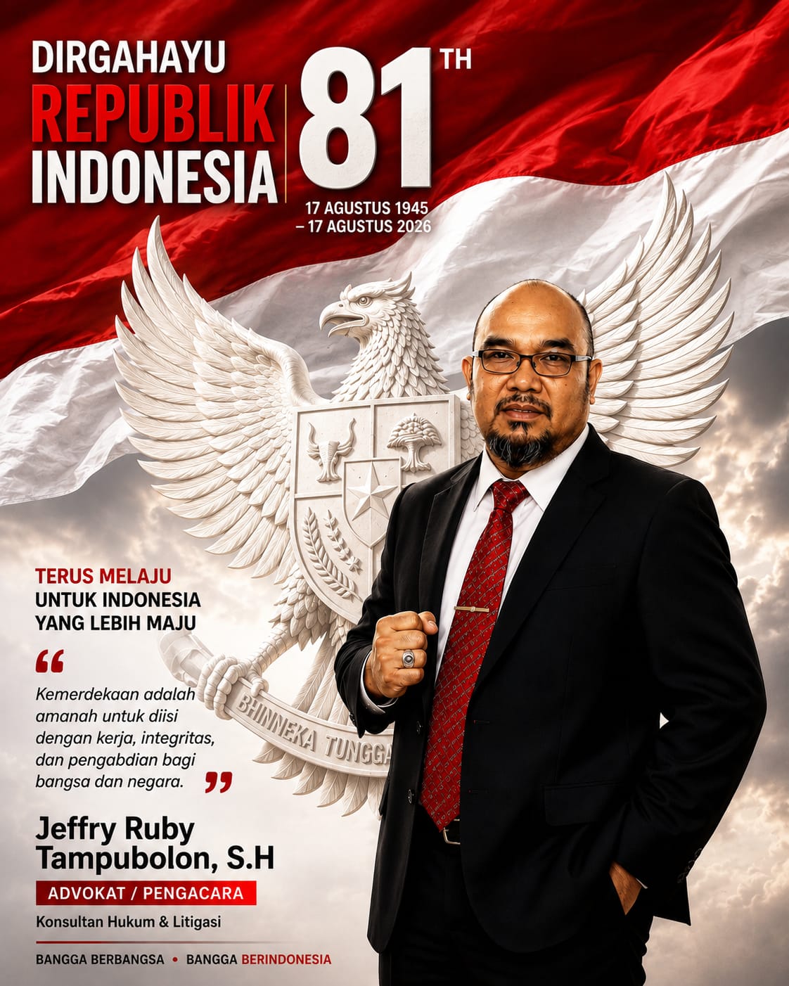 Dalam momentum peringatan Hari Ulang Tahun (HUT) ke-81 Kemerdekaan Republik Indonesia, Jeffry Ruby Tampubolon, S.H. mengajak generasi muda untuk terus menjaga persatuan, menjunjung tinggi toleransi, serta memberikan kontribusi terbaik bagi bangsa dan negara.