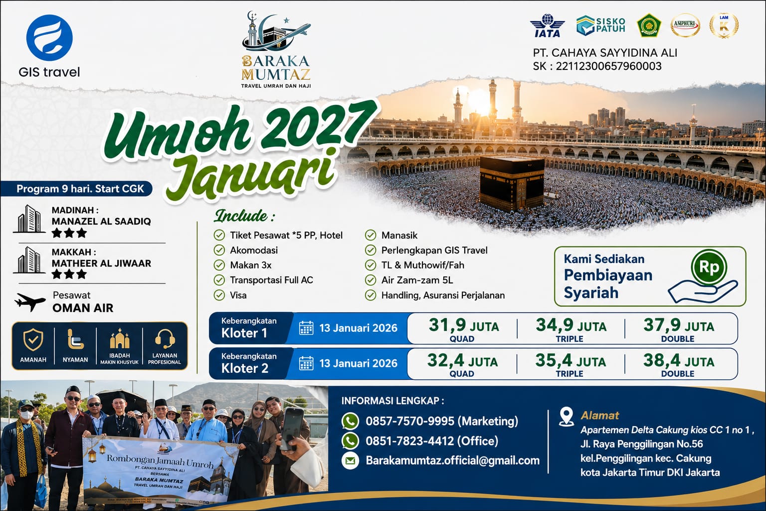 Bagi umat Muslim yang mendambakan perjalanan ibadah ke Tanah Suci dengan pelayanan yang nyaman dan pendampingan profesional, BARAKA MUMTAZ Travel Umrah dan Haji menghadirkan Program Umroh Januari 2027.
